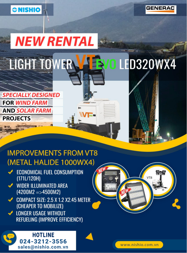 風力発電プロジェクト向け、レンタル・販売商品  (Vtevo Mobile Lighting Tower)
