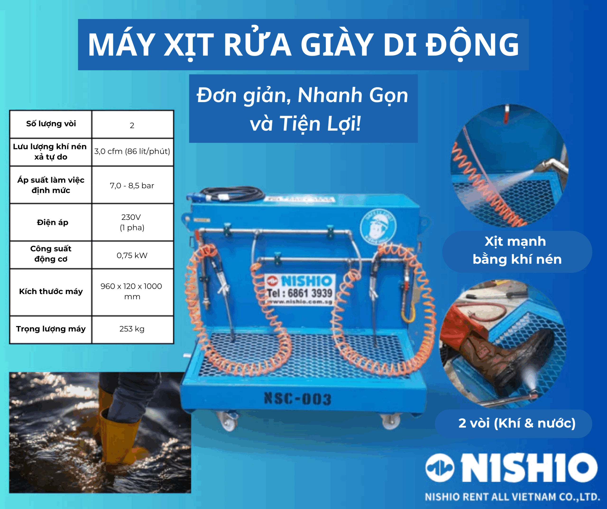 Máy xịt rửa giày công trường NISHIO