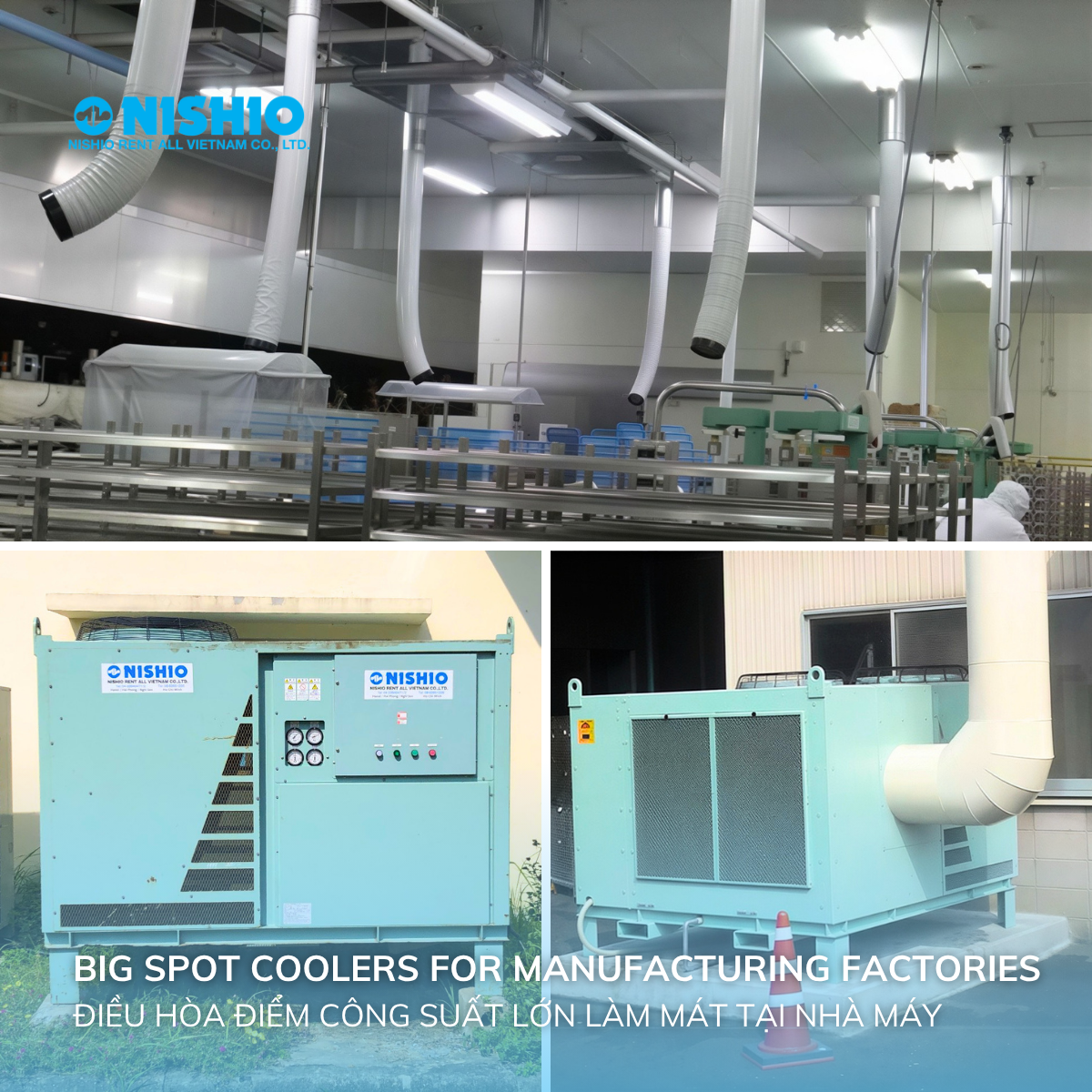 Hình ảnh: Điều Hòa Điểm công suất lớn của NISHIO tại một nhà máy sản xuất.