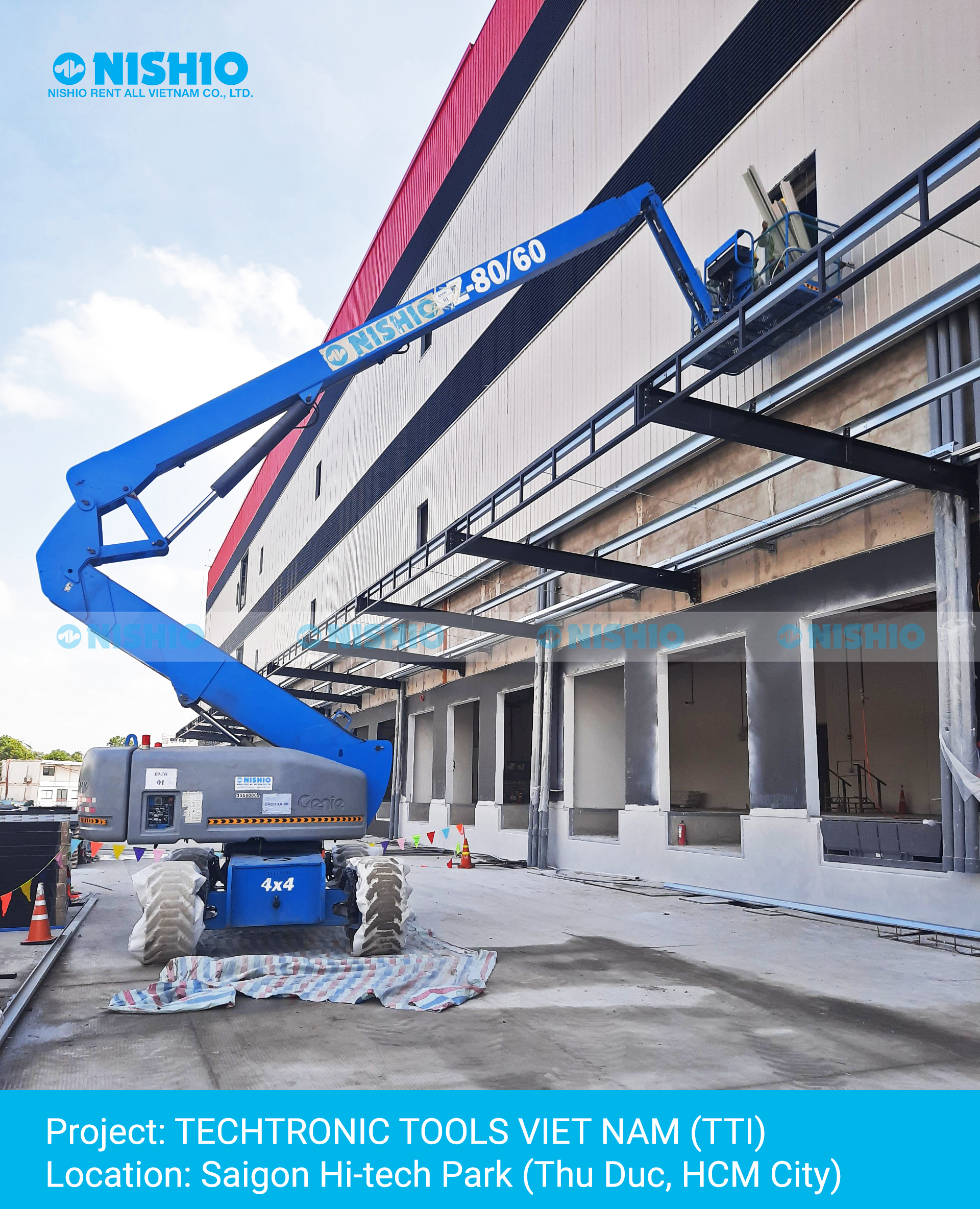 NÍHSIO-rental-boom-lift-26m-at-TTI-project-sai-gon-hi-tech-park-thu-duc-hcm-vietnam