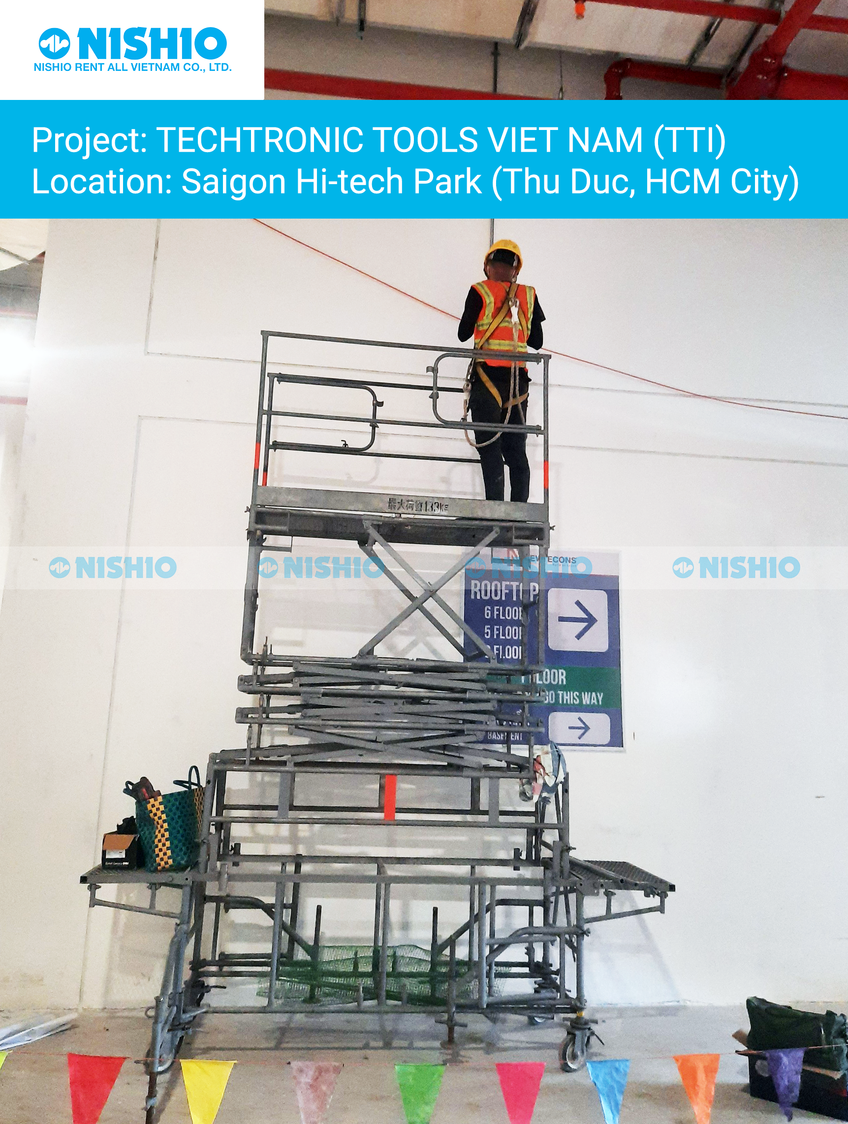 NÍHSIO-rental-elevating-rolling-tower-at-TTI-project-sai-gon-hi-tech-park-thu-duc-hcm-vietnam