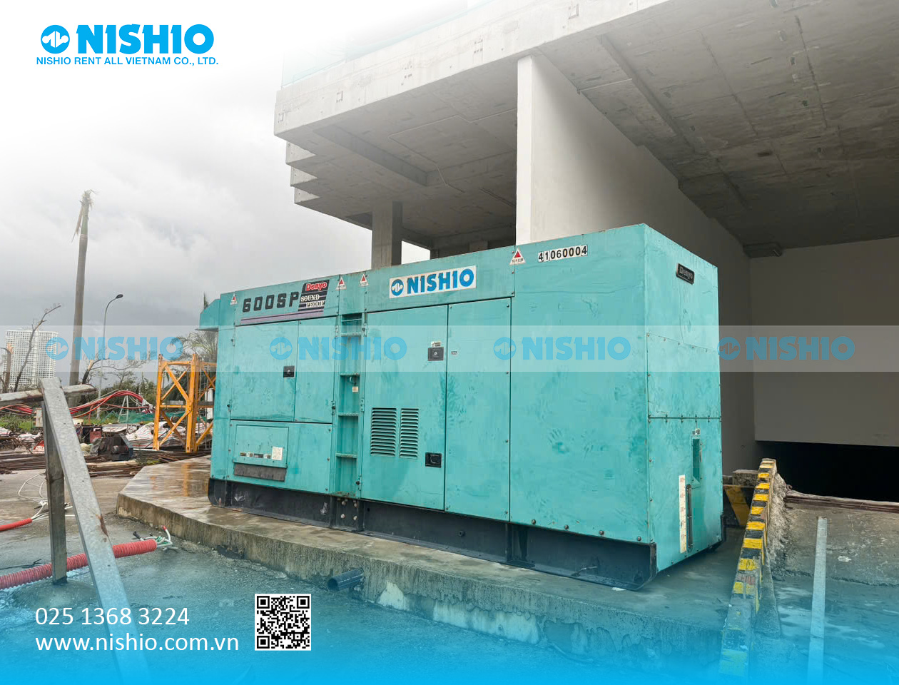 Hình ảnh máy phát điện của NISHIO tại một công trường ở Hạ Long sau bão