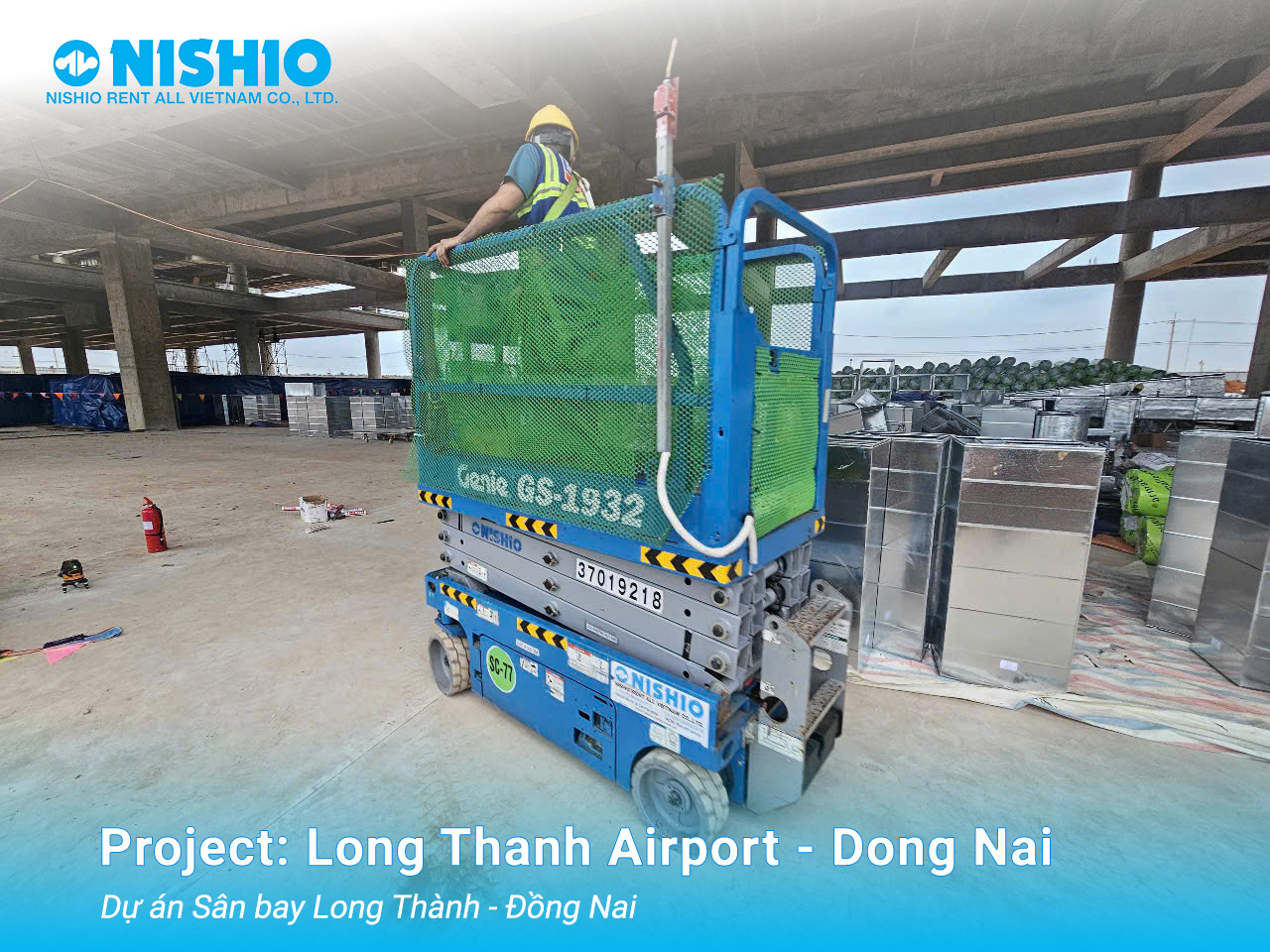 Nishio-Genie-scissor-lift-GS1932-at-Long-Thanh-airport-construction-site