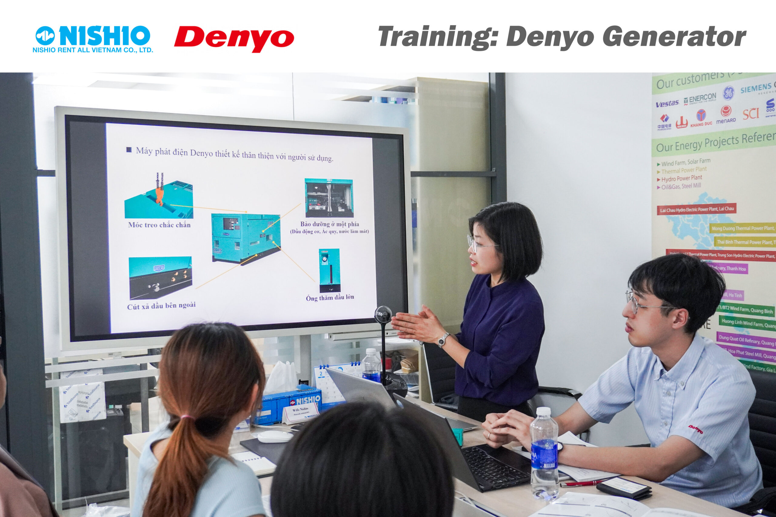 Denyo는 NISHIO 팀을 대상으로 Denyo 발전기에 대한 교육 과정을 진행했습니다