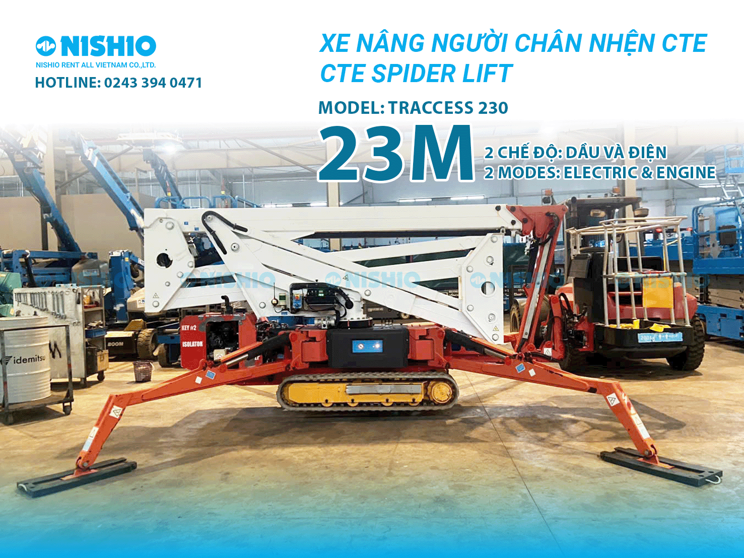 Xe Nâng Người Chân Nhện 23m tại kho của NISHIO.