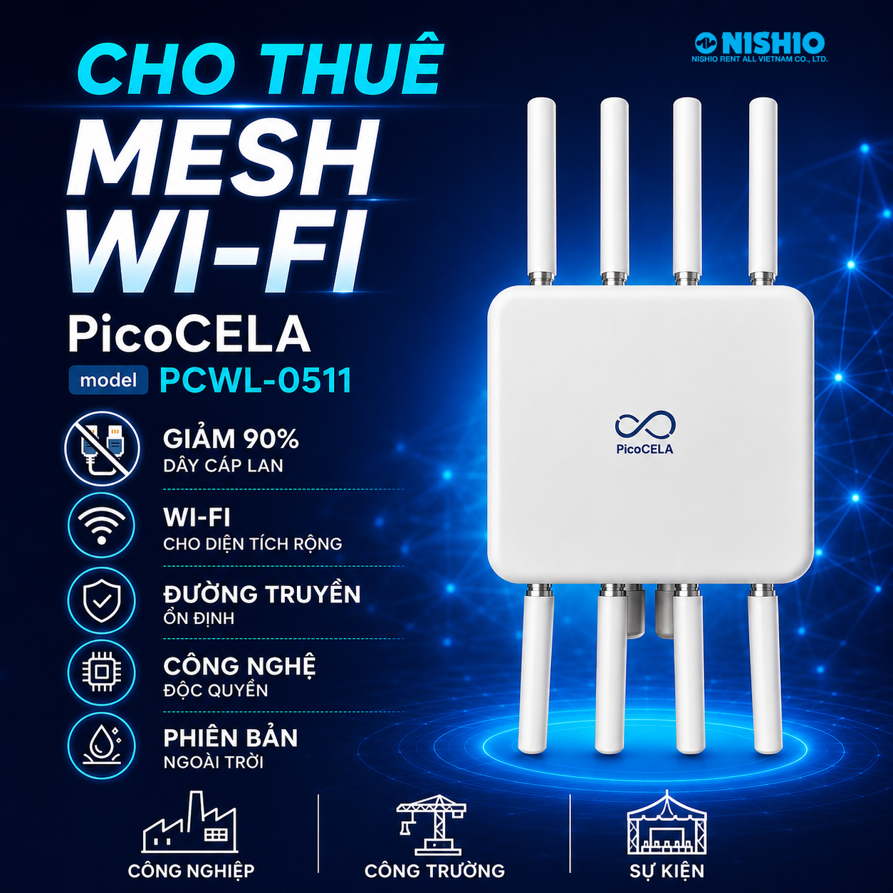 PicoCELA Model PCWL0511 – Mesh Wi-Fi Thế Hệ Mới Chuyên Dùng Cho Ngoài Trời