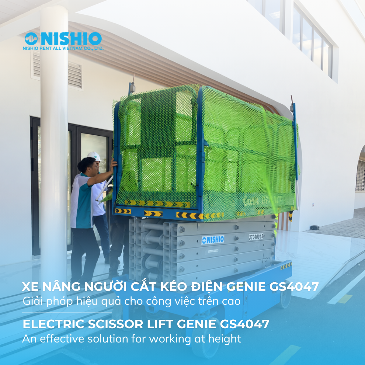 Hình ảnh Xe nâng người cắt kéo điện GS4047 của NISHIO bên trong nhà máy